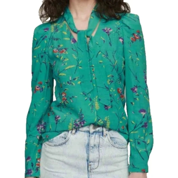 Maje Cosini Floral Printed Tie Neck Blouse - Picture 1 of 4